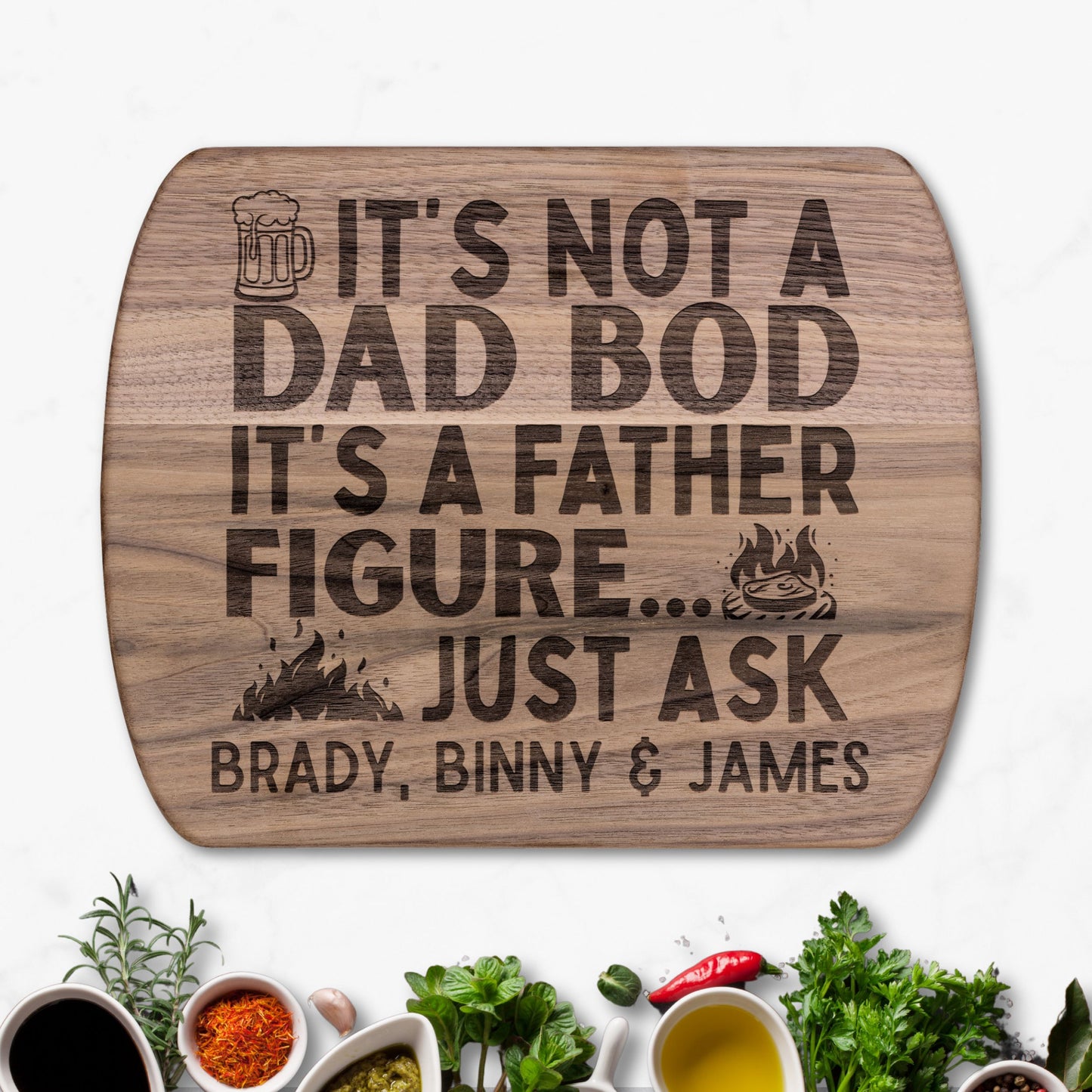 Custom Father Figure Hardwood Oval Cutting Board