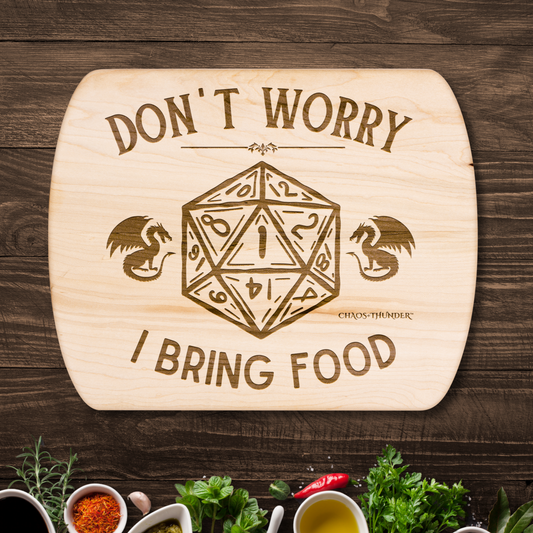 Don't Worry I Bring Food™ | Maple & Walnut Hardwood Chopping Board for DND Fans
