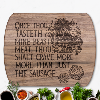 Once Thou Tasteth Mine Beast Meat™ - Maple & Walnut Hardwood Chopping Board for DND Fans