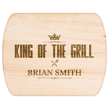 Personalized King of the Grill Hardwood Oval Cutting Board
