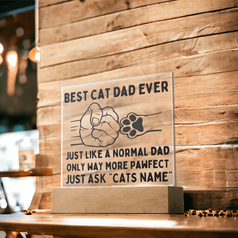 Personalized Best Cat Dad Ever LED Plaque for Father's Day