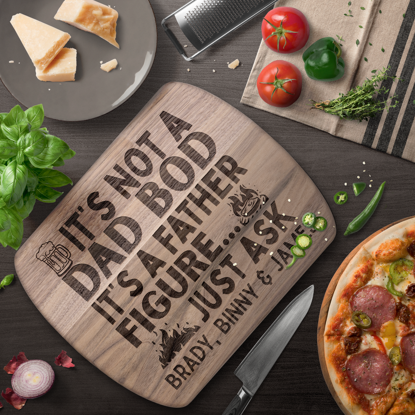 Custom Father Figure Hardwood Oval Cutting Board