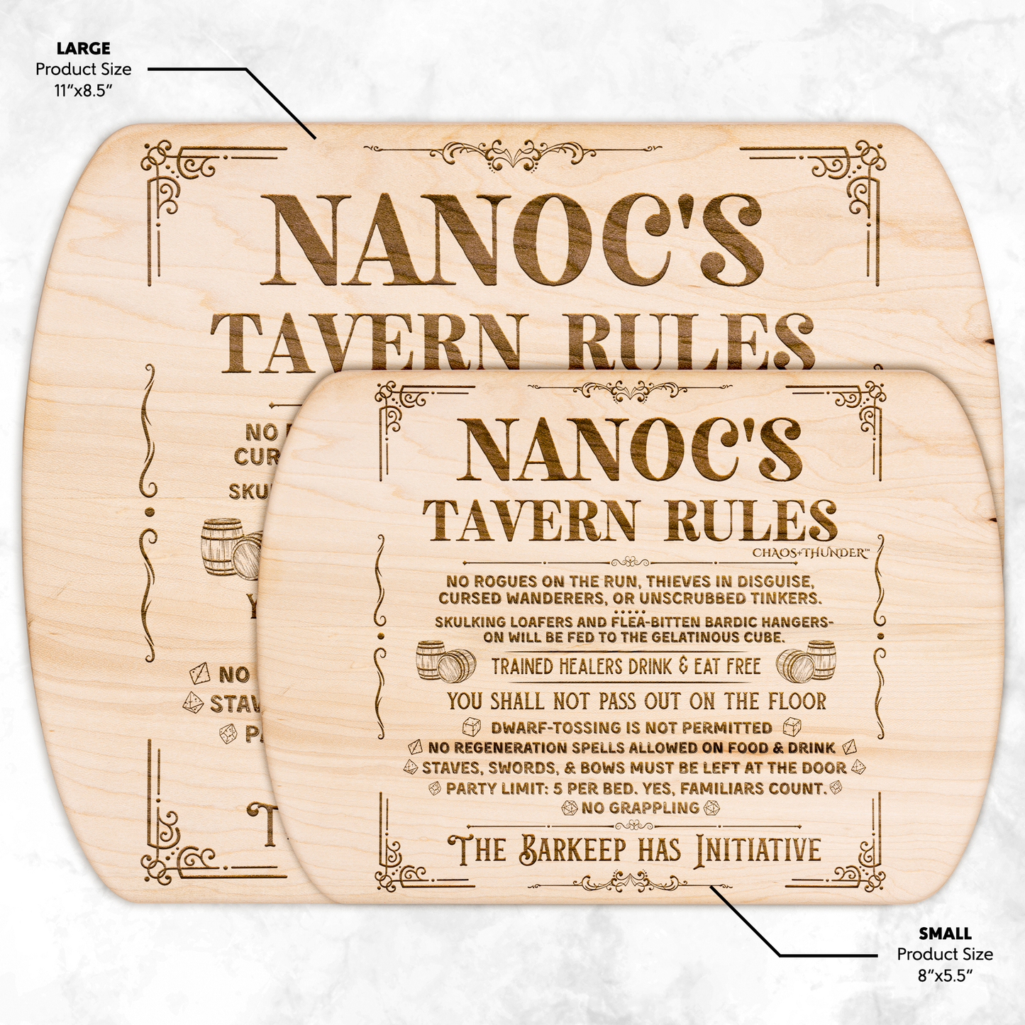 Custom DND Tavern Rules Hardwood Oval Cutting Board