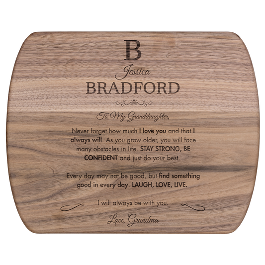 Personalized Monogram Granddaughter "Stay Strong, Be Confident" Hardwood Oval Cutting Board