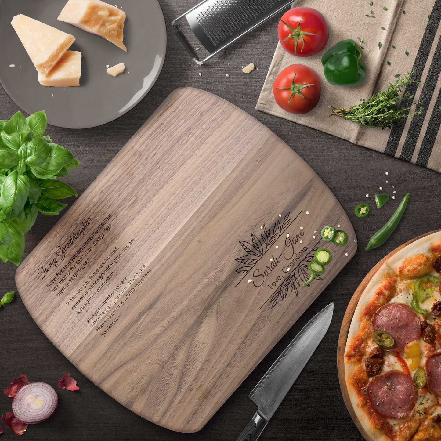 Engraved Granddaughter Gift – “Always in Your Heart” Hardwood Cutting Board