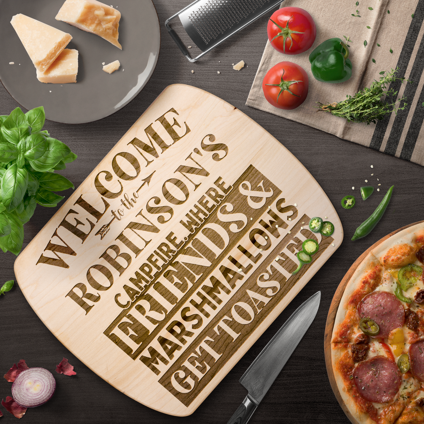 Personalized Camping Hardwood Oval Cutting Board