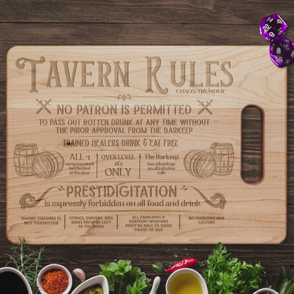 Tavern Rules™ | Maple & Walnut Hardwood Chopping Board for DND Fans