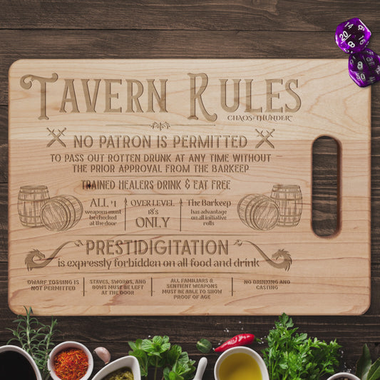 Tavern Rules™ | Maple & Walnut Hardwood Chopping Board for DND Fans