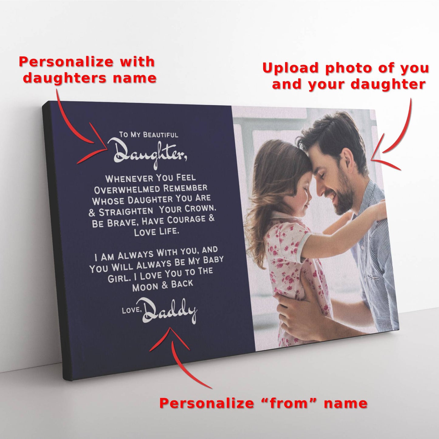 Personalized Daddy/Daughter, Straighten Your Crown Canvas Wall Art