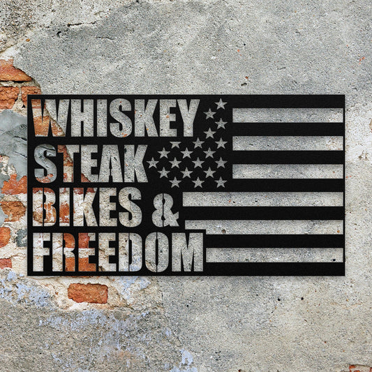 Whiskey, Steaks, Bikes & Freedom Metal Wall Art