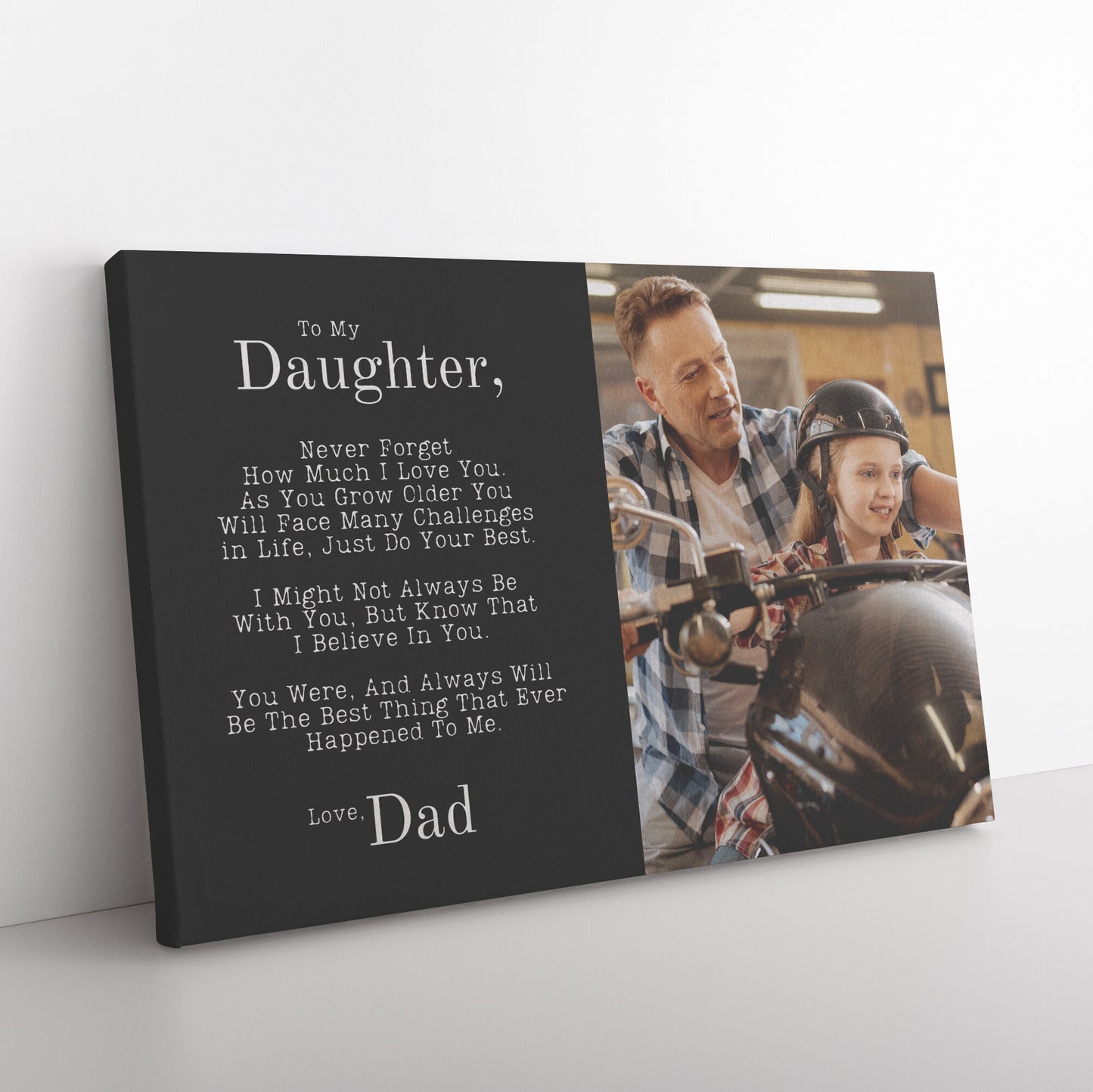 Personalized Photo Upload Dad/Daughter Canvas Wall Art for Bikers