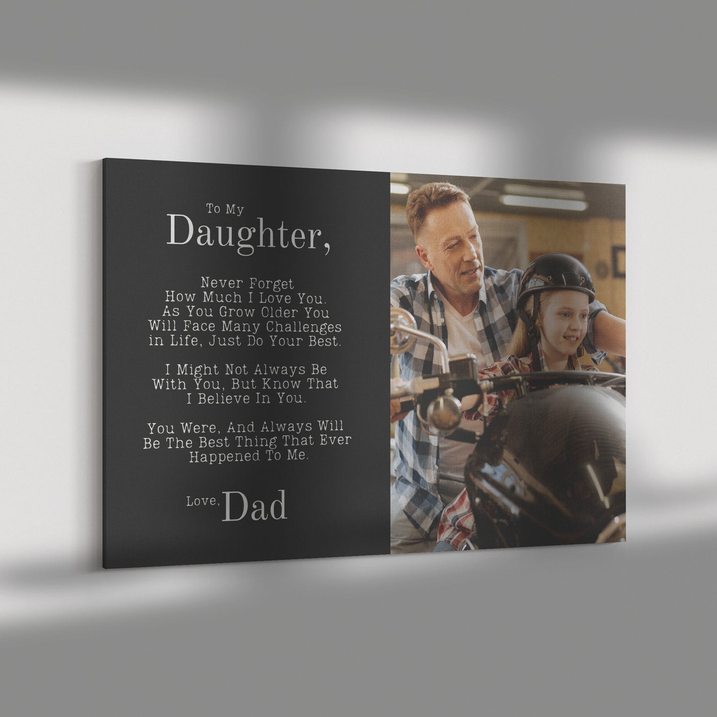 Personalized Photo Upload Dad/Daughter Canvas Wall Art for Bikers