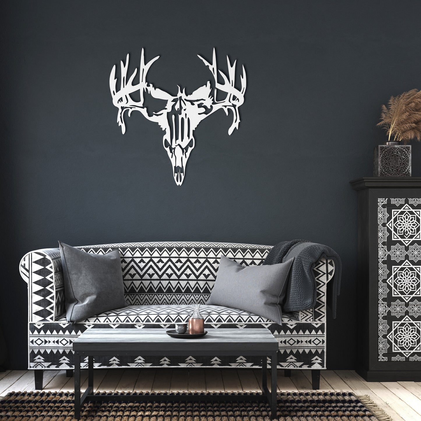 Deer & Human Skull Metal Wall Art