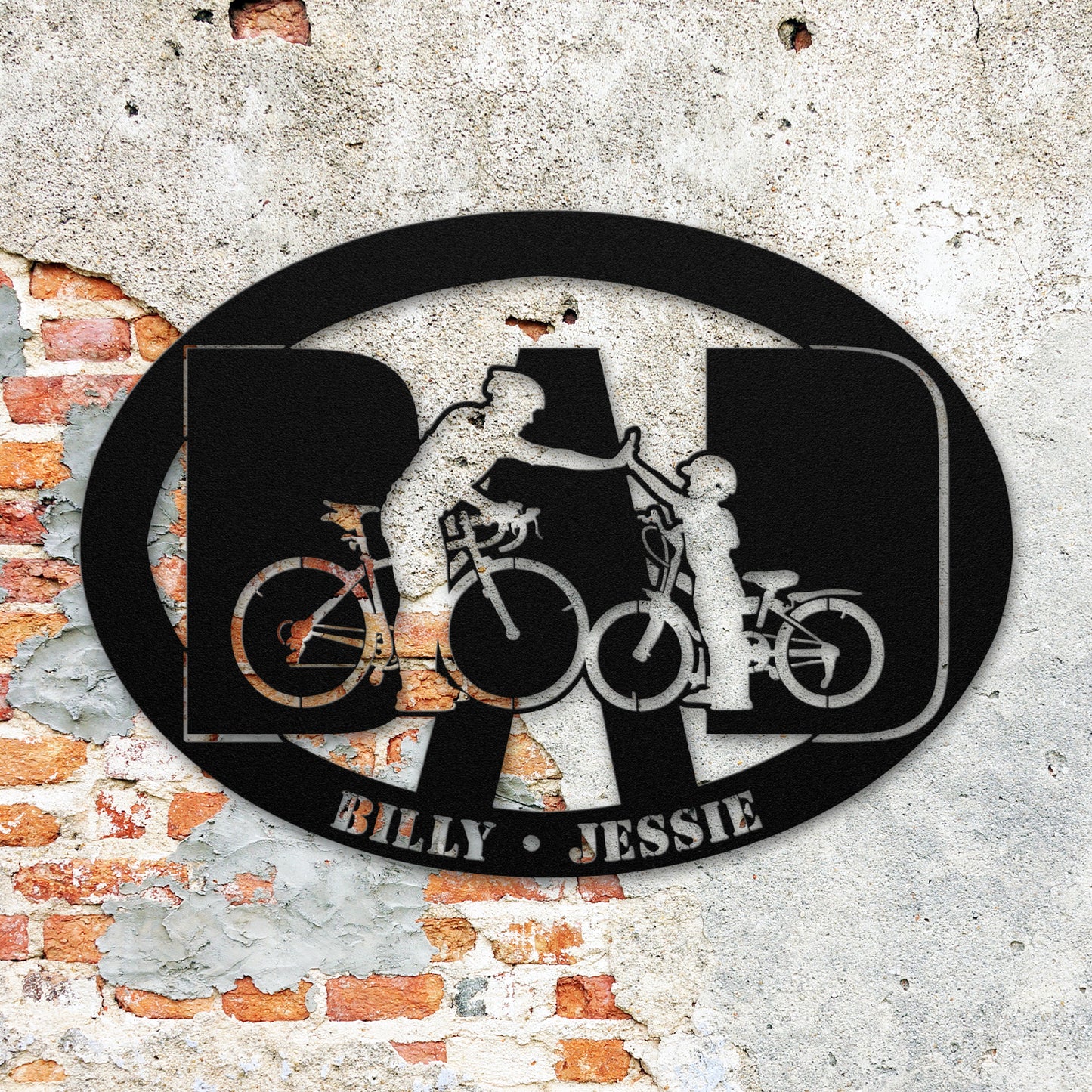 Personalized Dad and Son Ride A Bike Metal Wall Art | Father's Day Wall Art