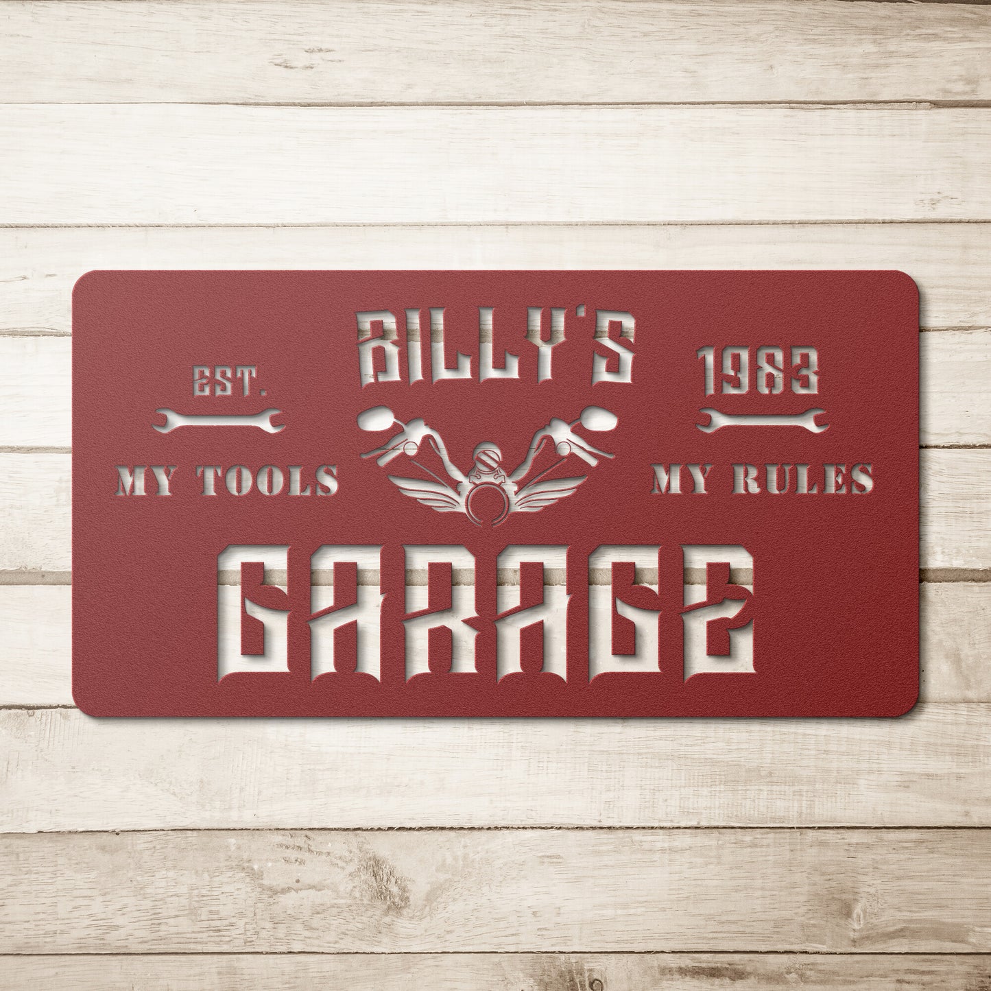 Personalized Biker Garage Metal Wall Art