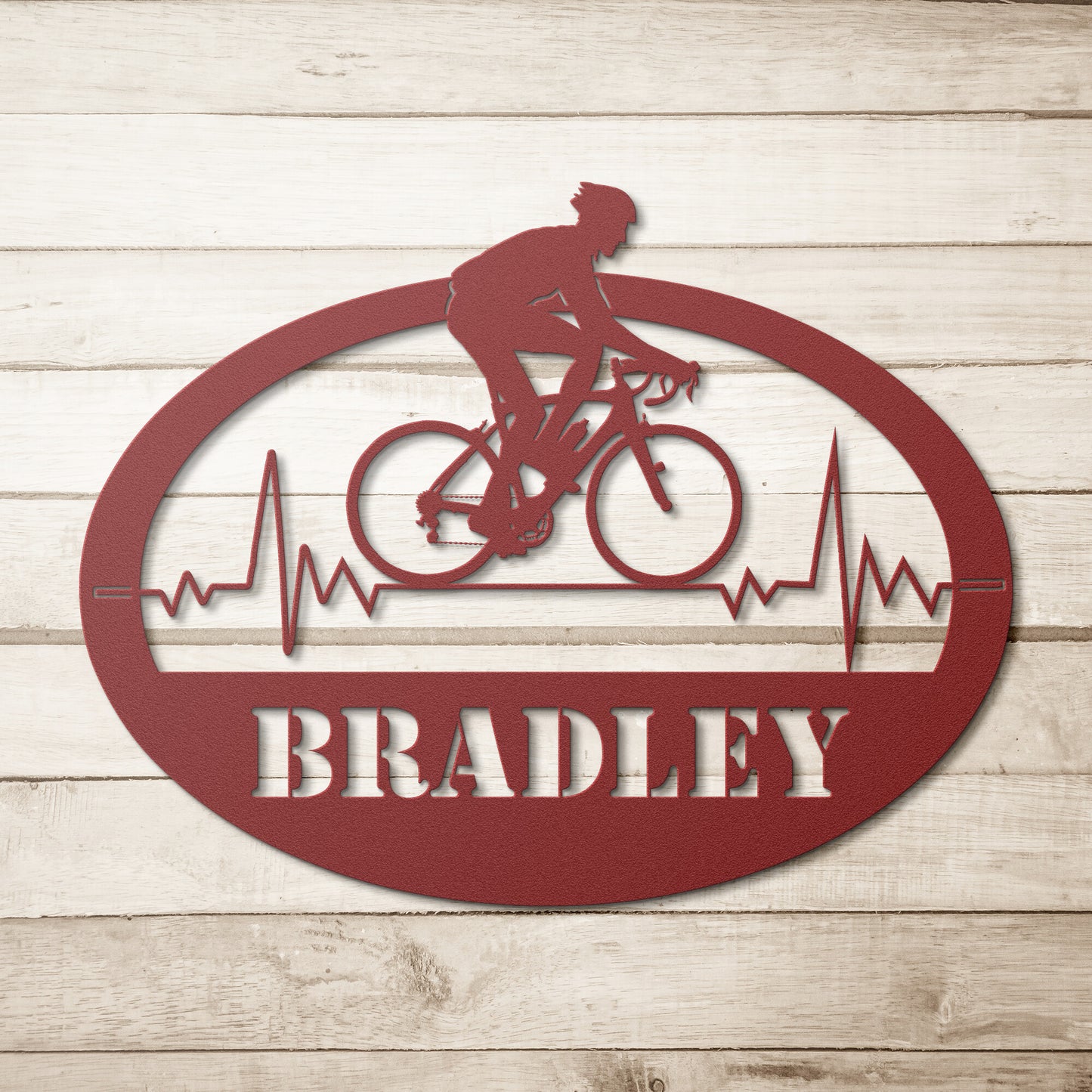 Personalized Heartbeat Cyclist Wall Art Metal