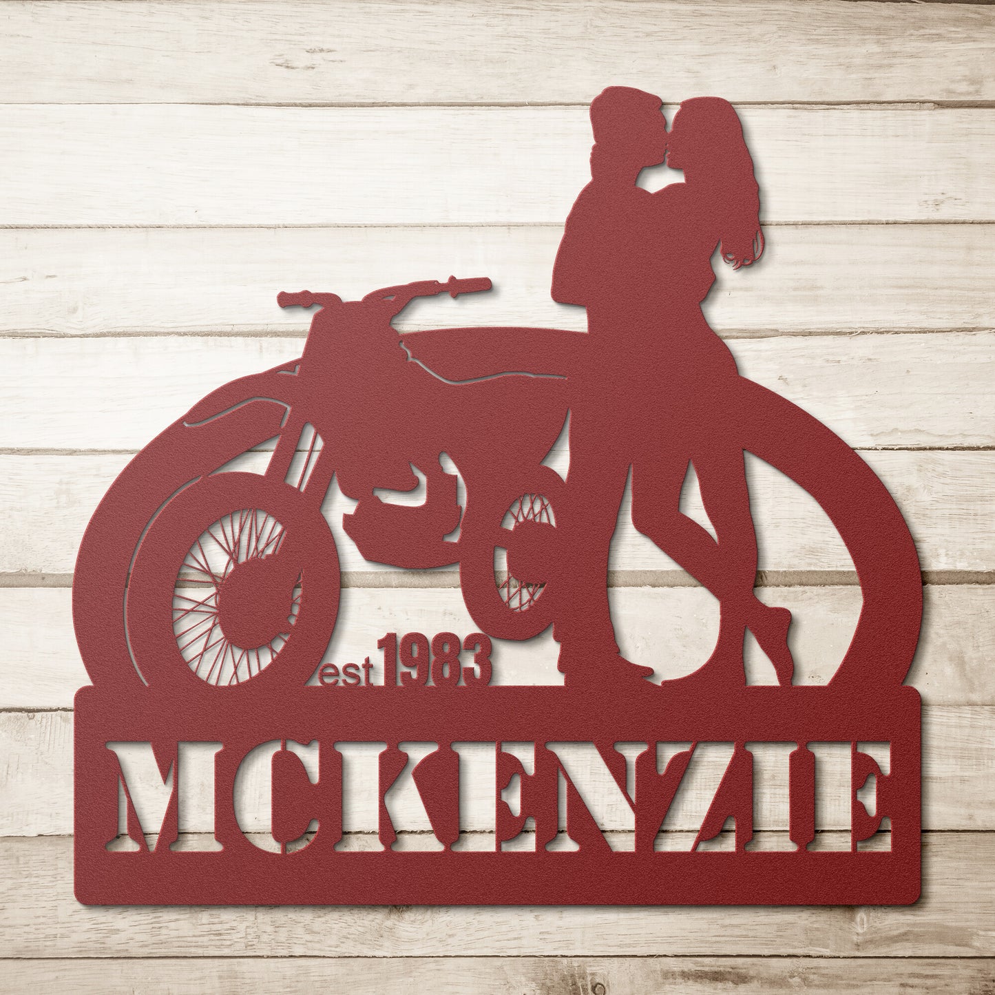 Personalized Kissing Motocross Couple Metal Wall Art