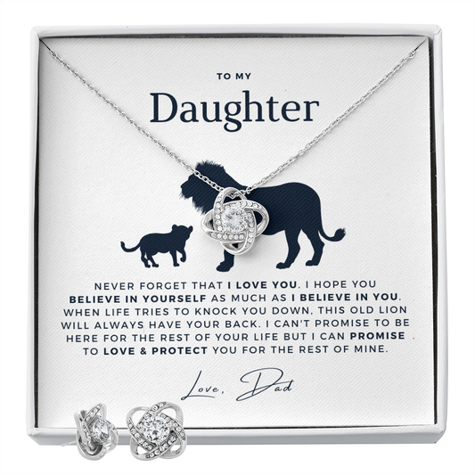 To My Lovely Daughter - Old Lion - Love, Dad - Stunning Love Know Necklace + Matching Earrings - Ships from the USA