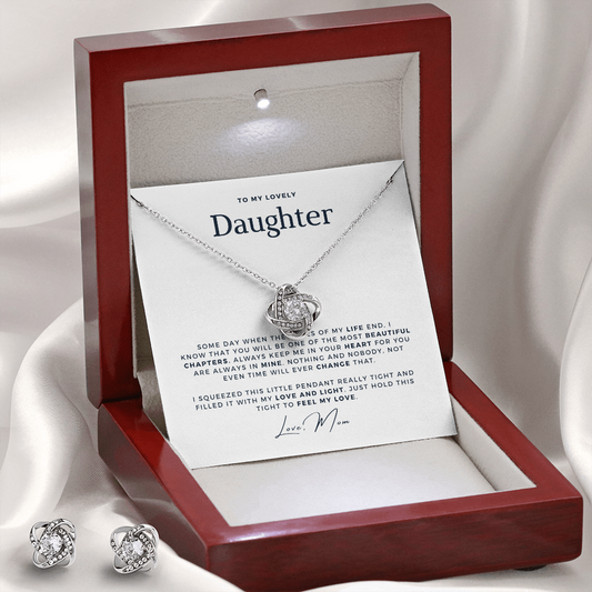To My Lovely Daughter - Beautiful Chapters - From, Mom - Stunning Love Know Necklace + Matching Earrings - Ships from the USA