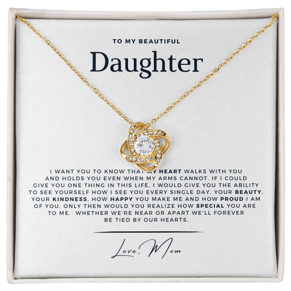 To My Daughter - Tied By Our Hearts - From, Mom - Stunning Love Knot Necklace