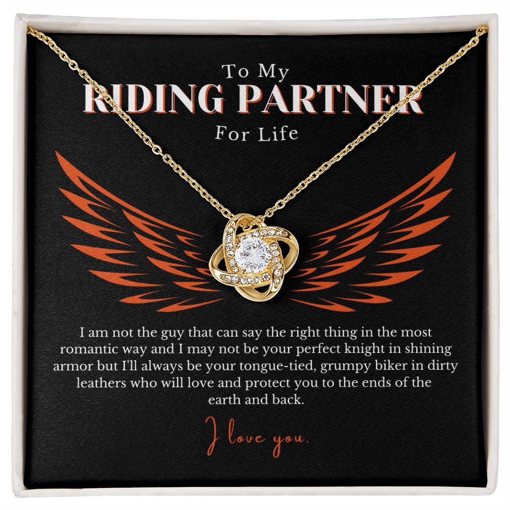 To My Riding Partner, Grumpy Biker in Dirty Leathers | Stunning Love Knot NecklaceTo My Riding Partner, Grumpy Biker in Dirty Leathers | Stunning Love Knot Necklace