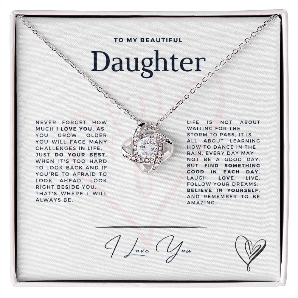 To My Daughter - I Love You - From, Dad, or From, Mom - Stunning Love Knot Necklace