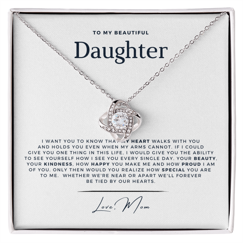 To My Daughter - Tied By Our Hearts - From, Mom - Stunning Love Knot Necklace