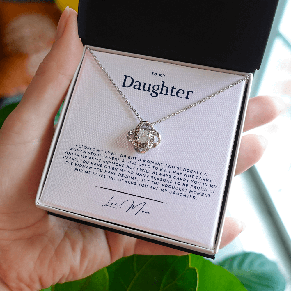 To My Daughter - I Will Carry You Always - From, Mom - Stunning Love Knot Necklace