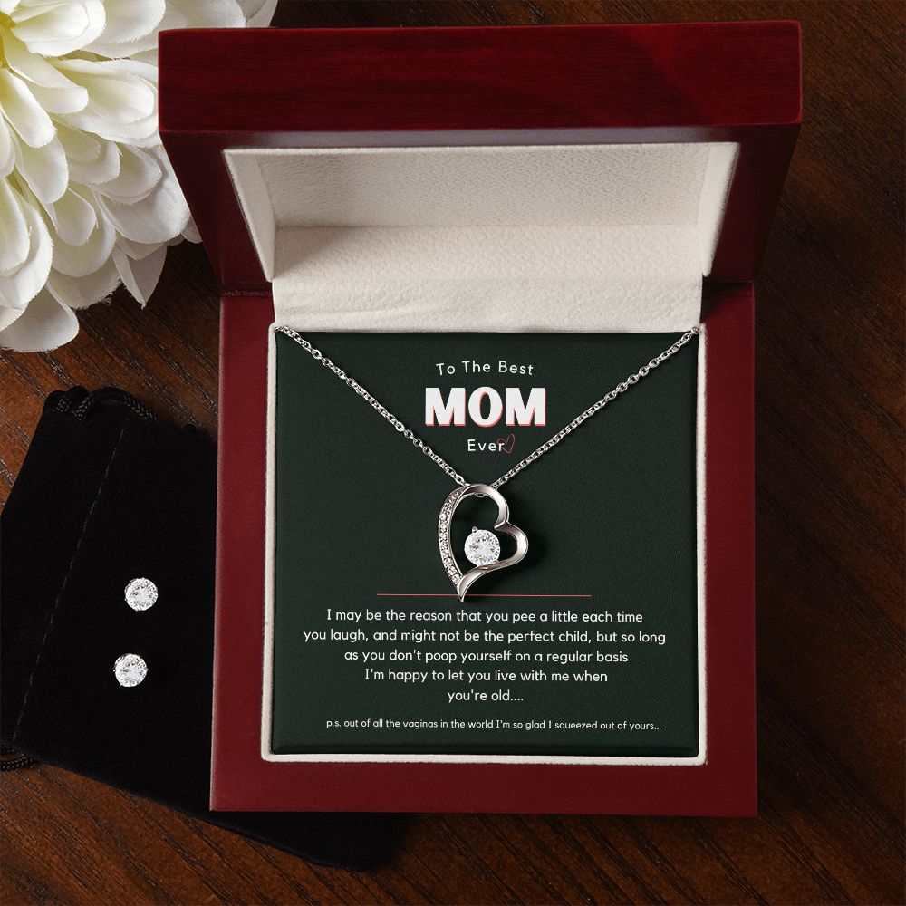 Funny To My Mom Perfect Child White Gold Finish with Cubic Zirconia Earring Set and Necklace Gift From Daughter or Son…